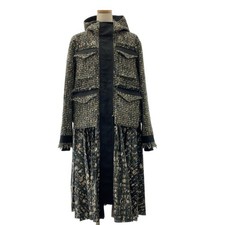 SACAI  Tweed Coat Pleated Transfer Print Hooded 1 Multicolor Women Used KLDR-0