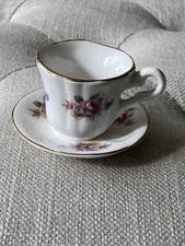 Vintage Miniature Bone China Cup & Saucer Set Red Rose Pattern Cu 3.5cm