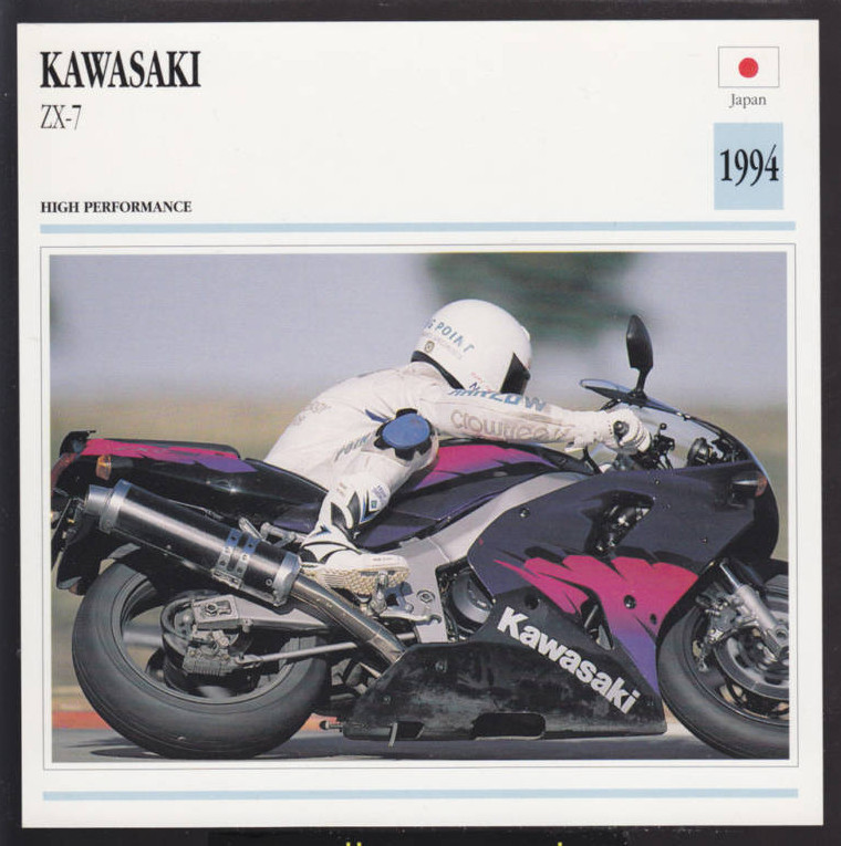 1994 Kawasaki ZX-7 ZX7 750cc Japan Bike Motorcycle Photo Spec Info Stat Card 1994 Kawasaki ZX-7 ZX7 750cc Japan Bike Motorcycle Photo Spec Info Stat Card