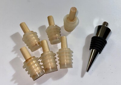 (1) New Rockler Chrome Wine, Champayne and (6) Wine, Beer, Soda Bottle Stoppers