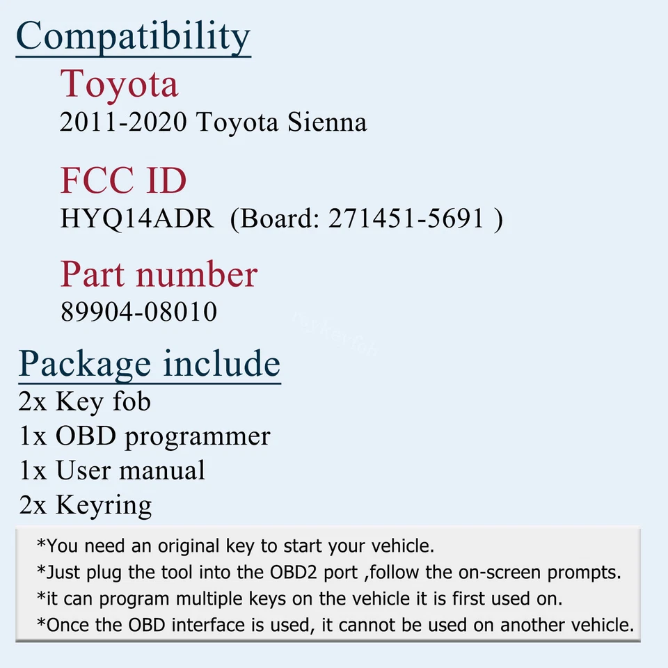 2 para Toyota Sienna 2011-2016 2017 2018 2019 2020 mando a distancia llavero y herramienta de programa Foto 2 de 4