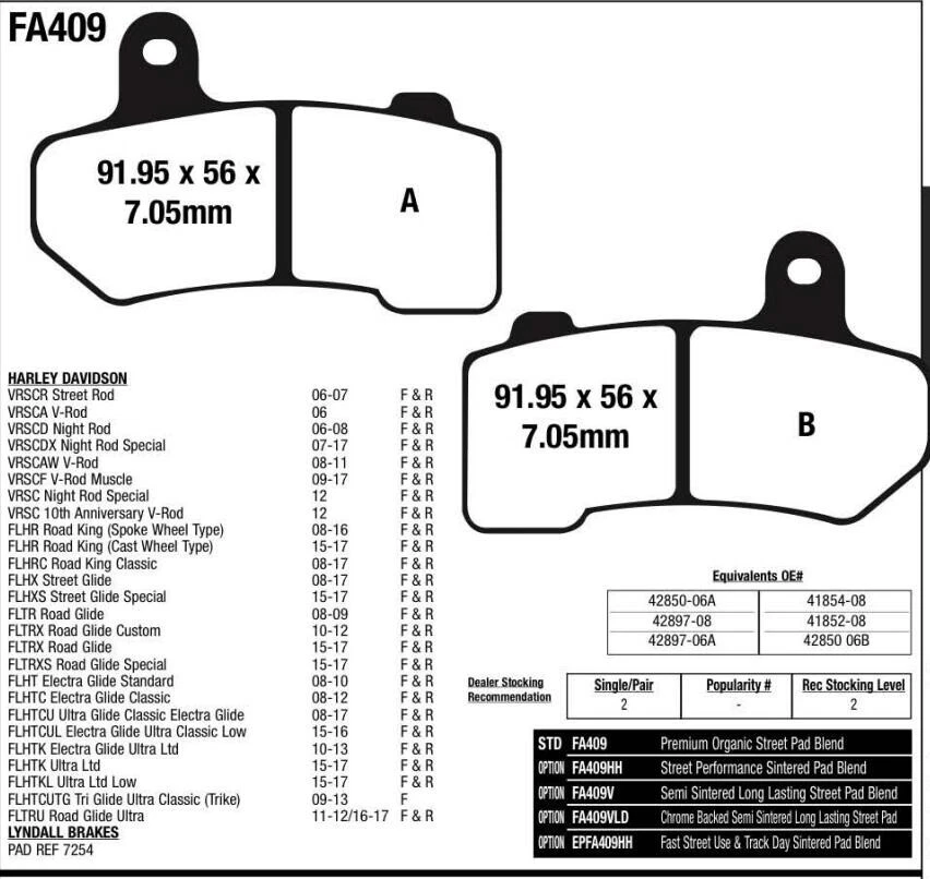 Pastilhas de freio traseiras dianteiras sinterizadas 2008-2023 Harley Davidson FLHX Street Glide FA409 - Imagem 2 de 4