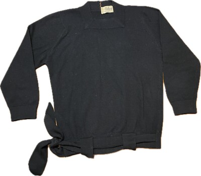 Vintage Dalton Cashmere Women’s Sweater Black Bow Detail Belt Square Neck  XS/XXS