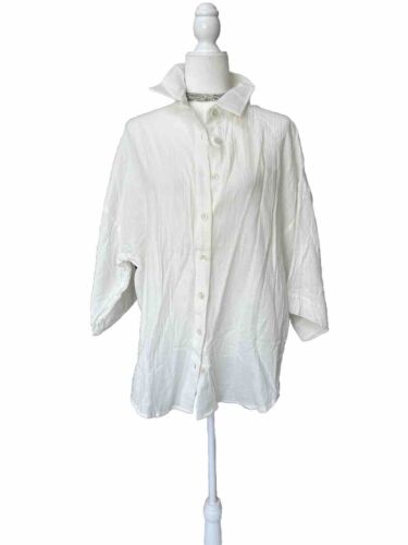 Charlie Womens 10 Blouse Shirt Top White Button 3/4 Roll Sleeve Swim Cover ~NEW~
