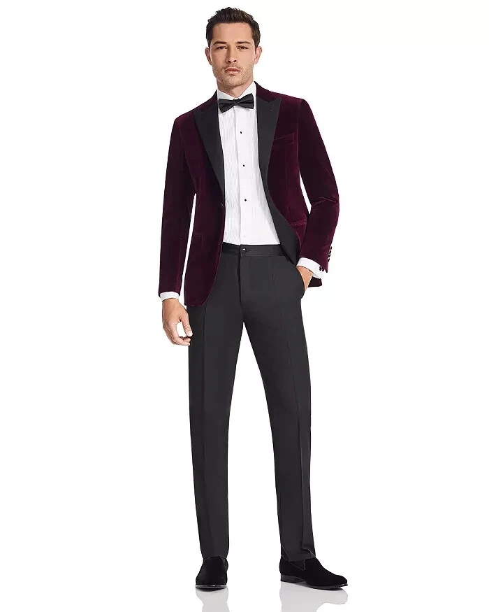 Canali L132408 Mens Dark Red Regular Fit Velvet Dinner Suit Jacket Size 48 7 R - Image 2 of 3