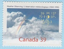 1990 WEATHER OBSERVING STAMP CANADA 39c RAINBOW CLOUD METEOROLOGY UNUSED POSTAGE