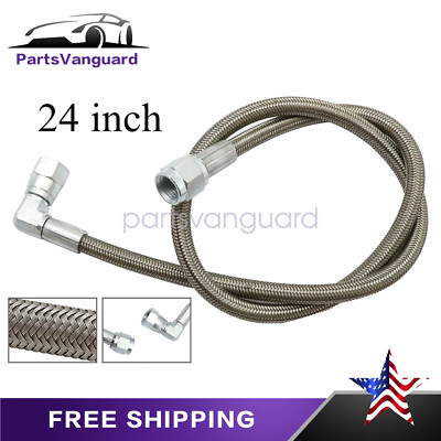 For Turbo OIL Feed Line 24'' Steel Braided -4AN 90 Degree X Straight Ptfe Line US