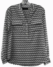 Ivanka Trump White Black Roll Tab Mosaic Polyester Blouse Small