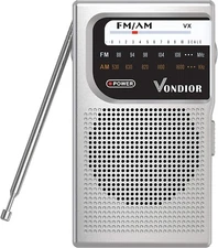 Vondior AM/FM Battery Operated Portable Pocket Radio - Best Reception and Longes