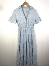 ZARA Pale Blue Tiered Midi Dress with Cutwork Embroidery Size M Bloggers Fave