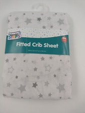 Crib Fitted Sheet White with Gray Stars New Gentle Steps Cotton Blend Brand New