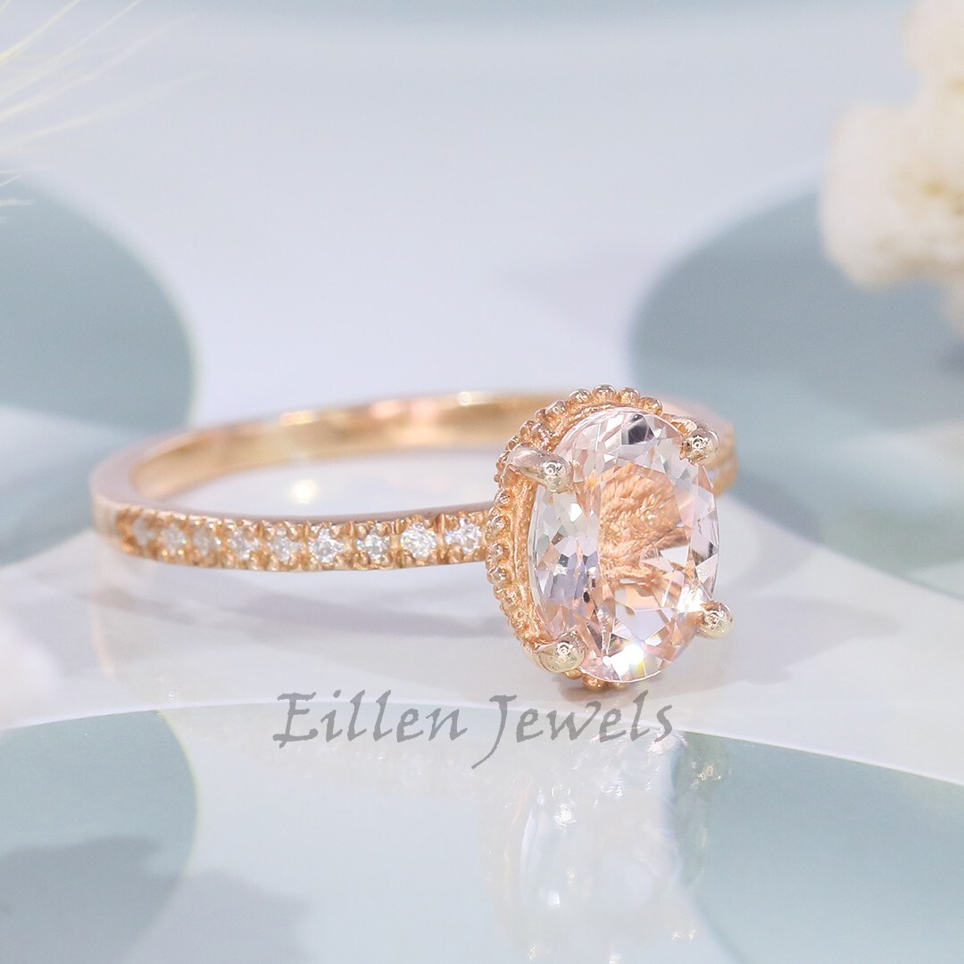 Morganite Engagement Ring Pink Morganite Ring Wedding Ring Silver Statement Ring-image