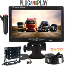 7" Backup Camera Monitor Reverse Rear View RV Bus Trailer Truck 4Pin Video Cable