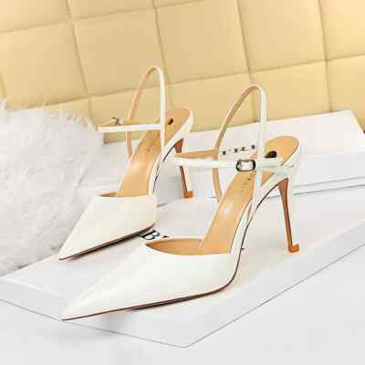 Pumps Damenschuhe Absatz Stilett Gurt Weiß 10 CM Leder Kunststoff