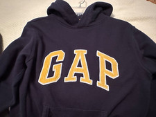 GAP Hoodie Youth/Unisex Size XXL Blue/ Spell out Logo YELLOW/TWO FRONT POCKETS