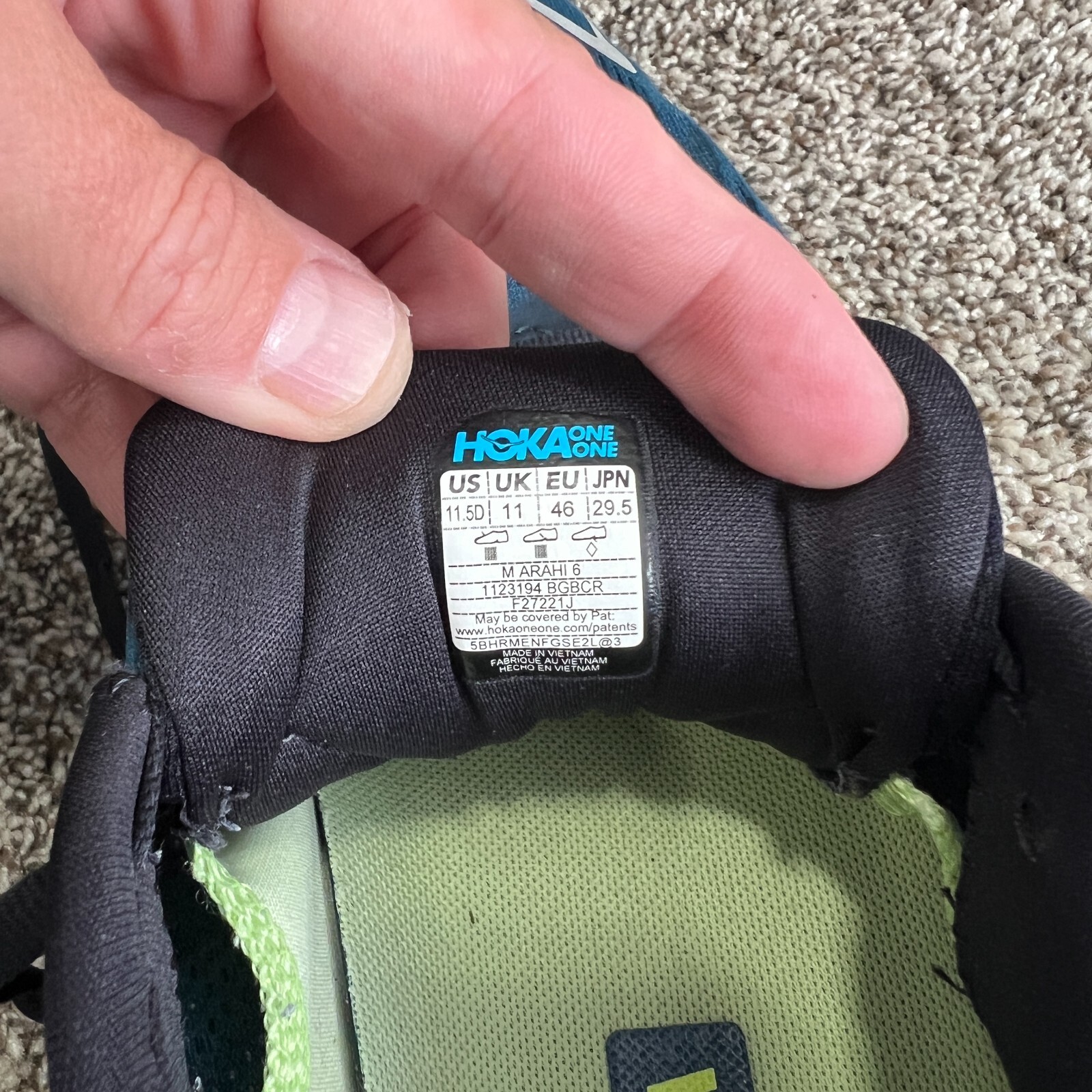 Hoka One One Arahi 6 Mens 11.5 D Blue Graphite Running Race Shoes 1123194 thumbnail 8