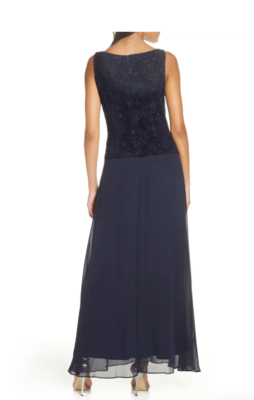 ALEX EVENINGS SEQUIN MOCK TWO PIECE NAVY GOWN DRESS sz 18