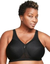 Glamorise Women's  Active Support Bra Wirefree #4967 Black Size 38D