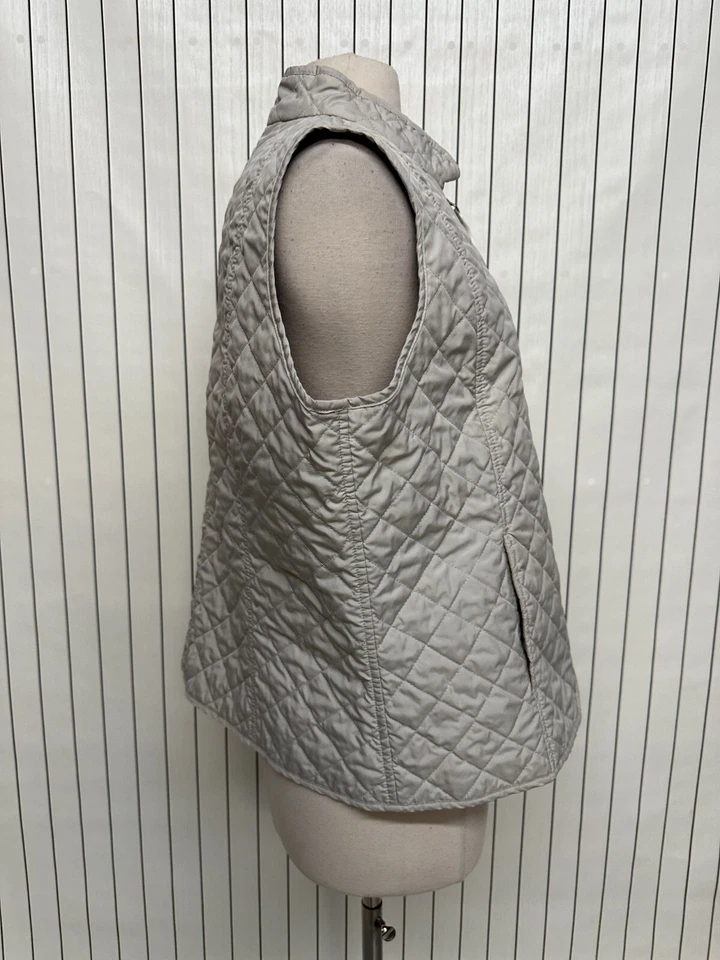 Chaleco acolchado Van Heusen para mujer beige forrado a cuadros sin mangas cremallera completa talla XL Foto 4 de 4