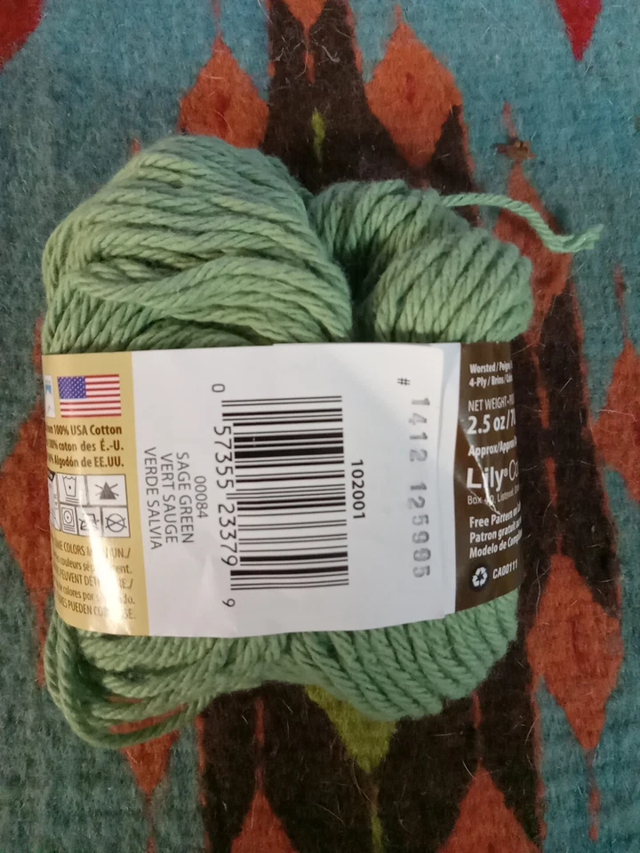 Madeja de hilo Lily Sugar 'n Cream verde salvia 4 capas 100 % algodón peso peinado 2,5 oz Foto 2 de 4