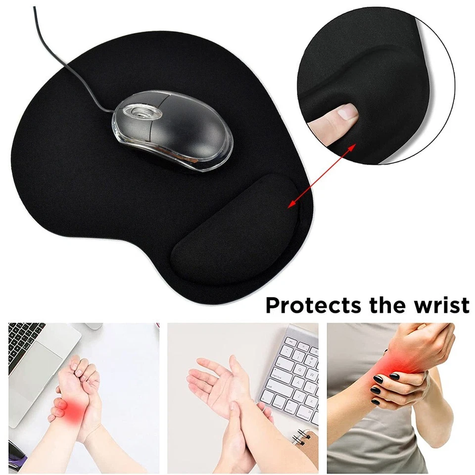 PC Mouse pad Ergonomic Comfortable Mat With Wrist Rest Support Black Non Slip - Image 2 of 4