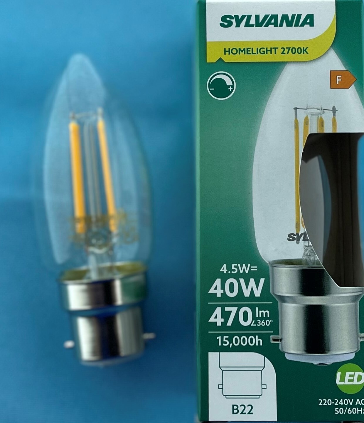 3 x LED Candle Sylvania 4.5W 470lm BC Bayonet Dimmable 2700k 4.5 Watt 29343