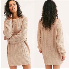 Free People Good as Gold Cable Knit Sweater Pullover Dress Sz S