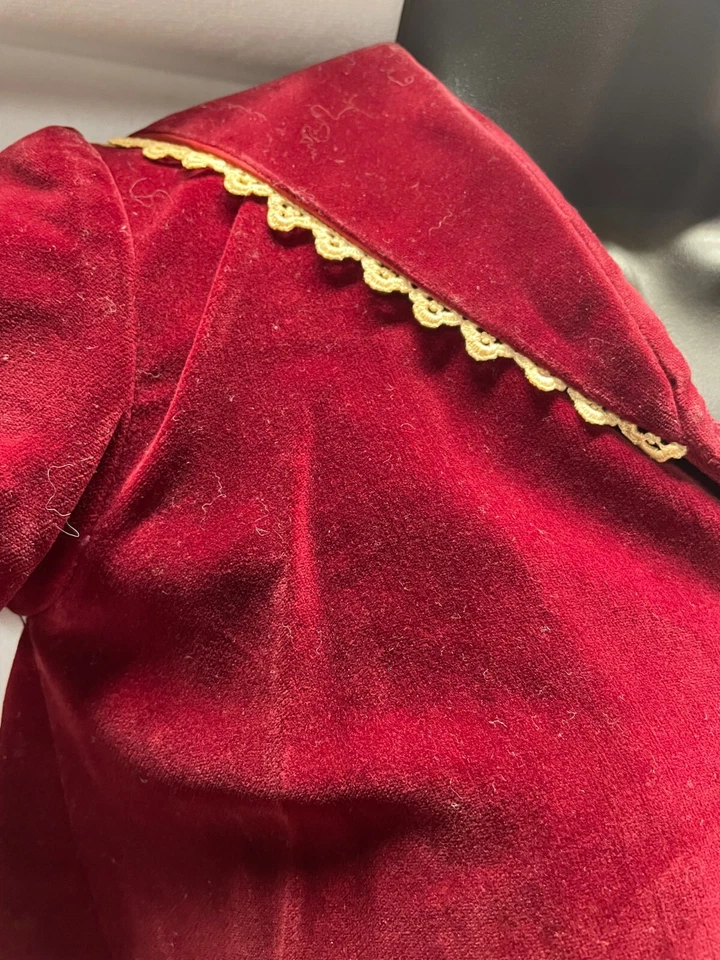 Blusa túnica cuello manga corta grande hecha a mano vintage de terciopelo rojo festivo para mujer Foto 2 de 4