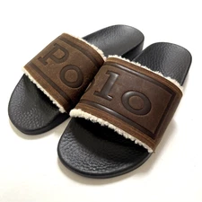 NWOB RALPH LAUREN Sherpa-Lined Shearling Slide Sandals Suede Brown Size 11