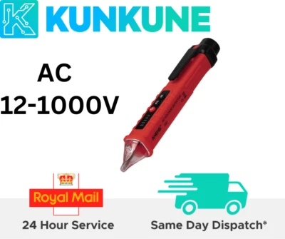 KUNKUNE Voltage Tester Detector 12-1000V Non-Contact with LED Indicator and Sound -UK