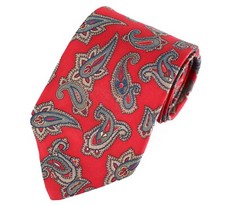 Red Paisley Silk Tie John Henry Made in USA Vintage Necktie 57  x 3.5  W EUC