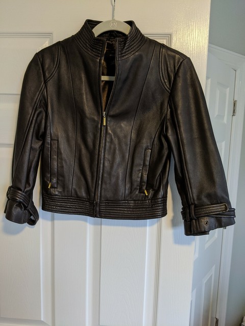 CROPPED BROWN LEATHER JACKET GOLD HARDWARE ARDEN B MINOR WEAR | eBay