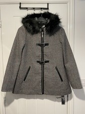 Ladies Morgan De Toi Dogstooth Faux Fur Trim Coat Uk Size 8 Bnwt