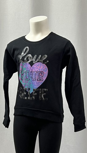 Hanes Girl's Black Pullover Sweatshirt w/ Heart Love Your #Selfie Size S - Picture 2 of 3