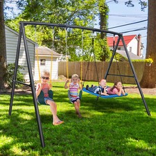 600lbs Heavy Duty Swing Set w/3 Swings Metal Frame Kids Backyard Playset Outdoor