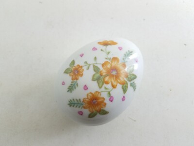 Lefton Porcelain Egg Orange Flowers Pink Petals Easter Spring Ceramic 5528