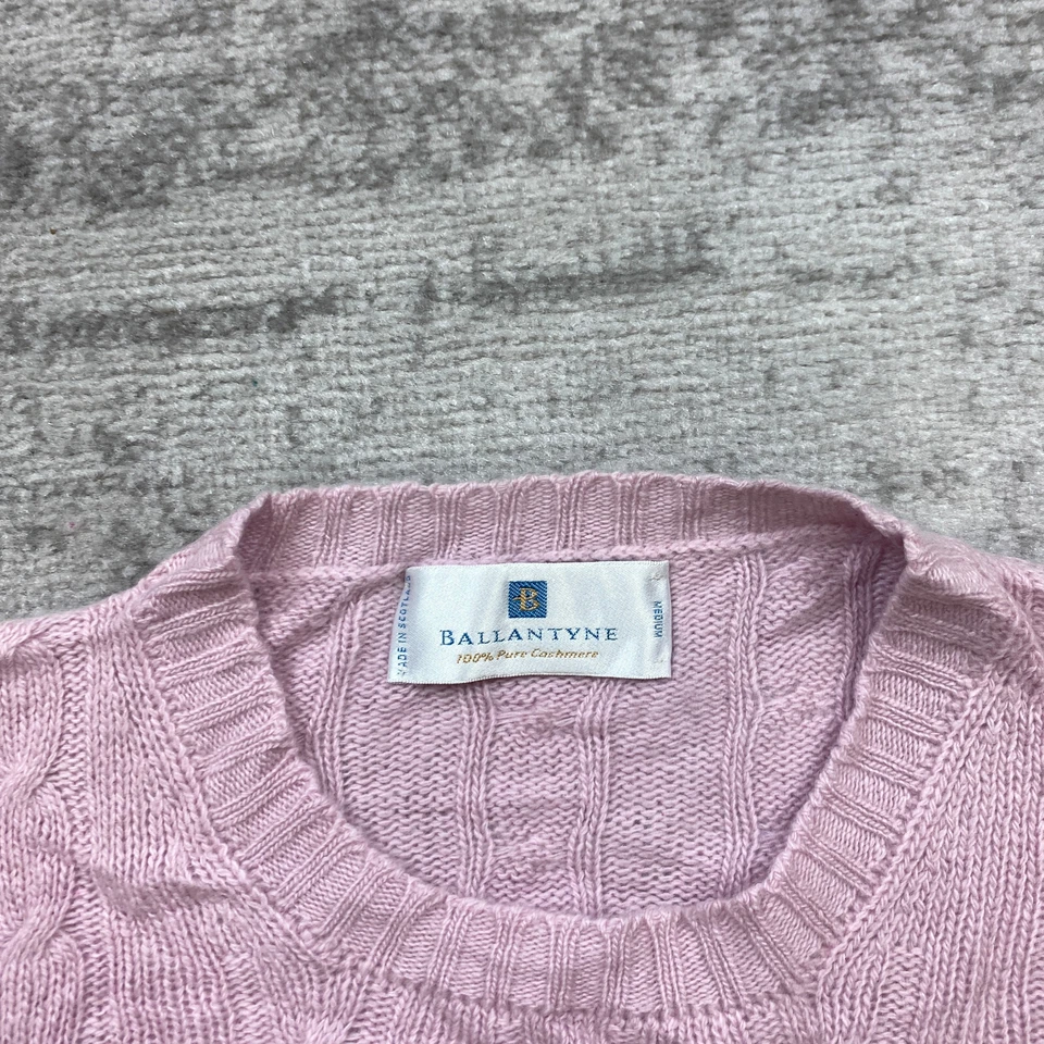 Suéter Ballantyne Cashmere Damas Medio Púrpura Tejido con Cable Preppy Informal Para Mujer Foto 3 de 4