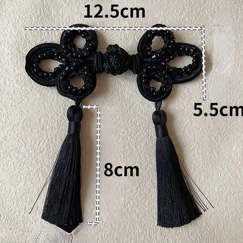 1 Pair Chinese Knot Frog Button with Tassel Beaded Sewing Closure Fastener Retro - Image 3 of 4