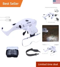 Rechargeable LED Head Magnifier with 5 Interchangeable Lenses for Precision Work