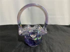Fenton Mini Basket 4 1/2" Iridized Violet Purple Diamond Fan Basket