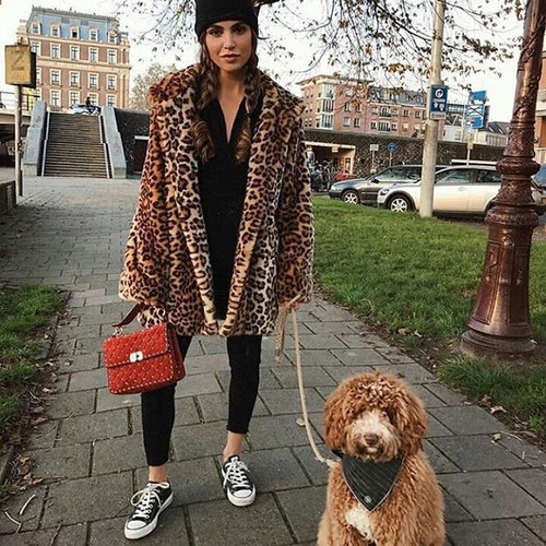 long faux fur leopard print coat