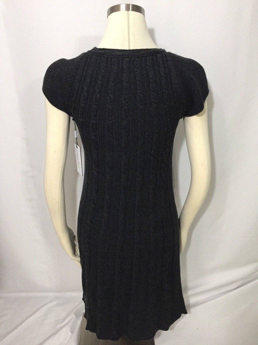 NEW Calvin Klein Charcoal Gray Cable Knit Sweater Dress Medium
