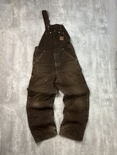 Vintage Carhartt Canvas Workwear Carpenter Brown Overalls Size 33