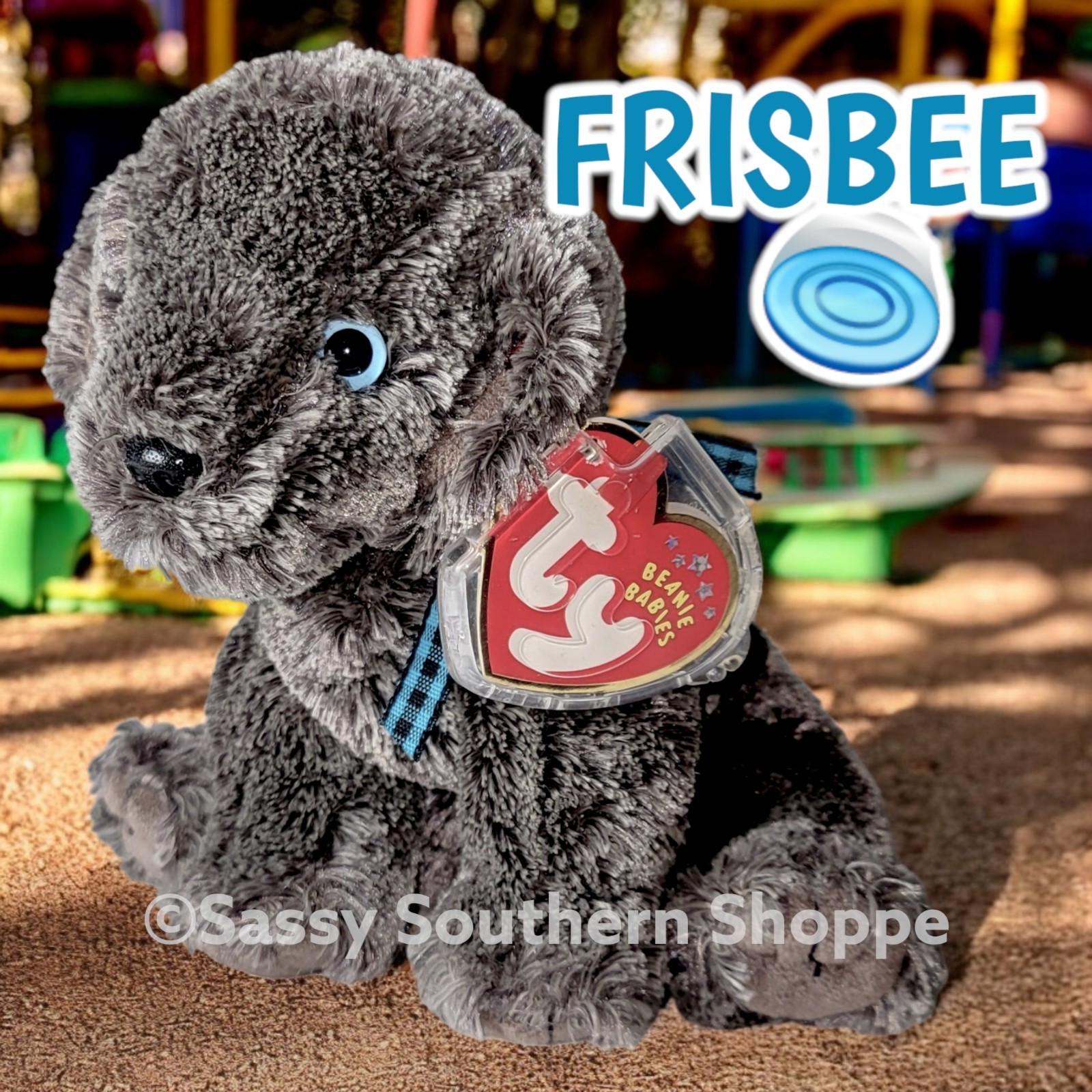 💙 FRISBEE 💙 2001 Ty Beanie Babies Grey Weimaraner DOG with Blue