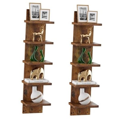  5 Tier Wall Shelf Unit,Brown Vertical Shelf,Floating Storage Wall 