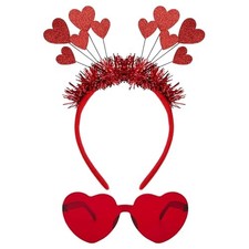 2 Pcs Valentines Day Heart Headband Sunglasses Love Head Boppers Hair Hoops