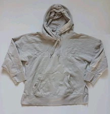 Calvin Klein Performance Hoodie Beige Womens Sz M Embroidered Chest Logo & Side