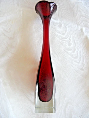 Murano Glas Vase Rot/Klar H.ca.33cm, Top Zustand - Bild 1 von 4