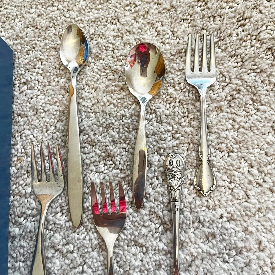 Vintage Baby Toddler Spoon & Fork Disney Oneida Leonard Stainless LOT of 7 - Image 2 of 4