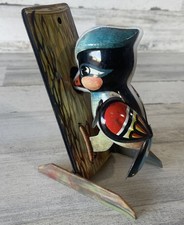 Vintage Tin plate Wind Up Woodpecker Toy Working With Key
